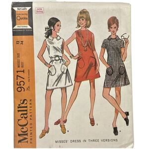 McCall's 9571 Vintage Sewing Pattern Dress in Three Versions Size 12 Uncut